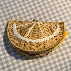 Woven Lemon Rattan Clutch with White Accent and Yellow Trim